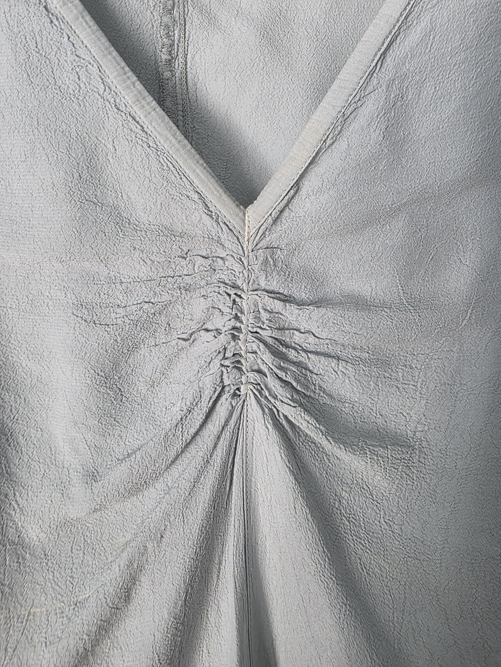 Vintage GHOST MADE IN ENGLAND Pale Blue V-Neck Gathered Front Blouse - Picture 6 of 11